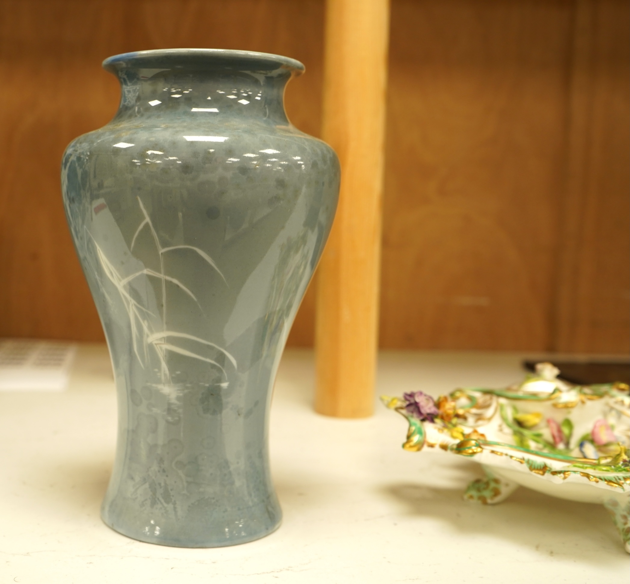Worcester Sabrina porcelain vase numbered 2195 and bone china inkstand with floral encrusted decoration, largest 20cm high
